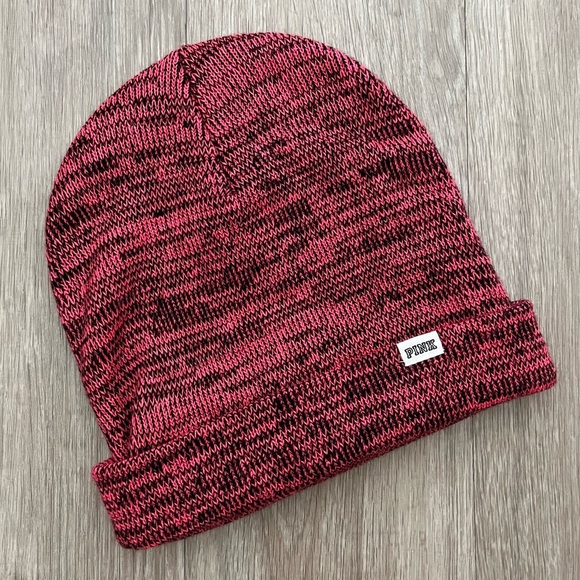 Victoria’s Secret Pink Dark Pink Knit Marled Beanie Hat - Picture 1 of 3